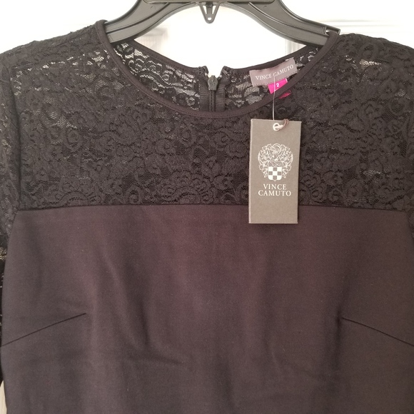 Vince Camuto Bell Sleeve Lace Ponte Dress Black - Picture 7 of 8